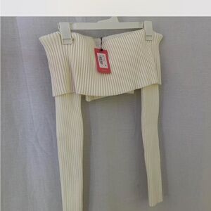 Princess Polly Cream Ribbed Off-Shoulder Sweater Crop Top